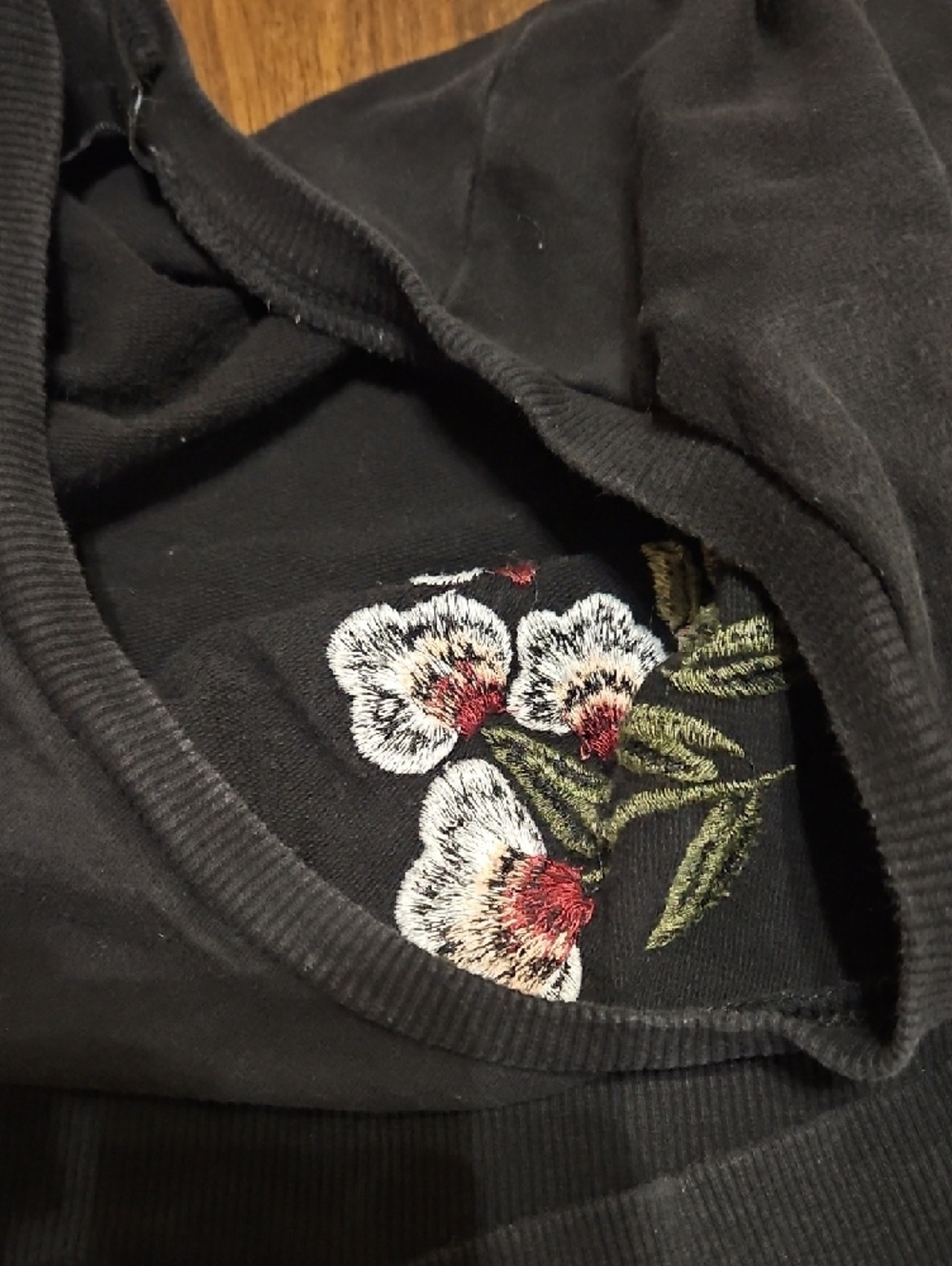 torrid Black Sweatshirt with Pink & Green Floral Embroidery - Picture 9 of 10